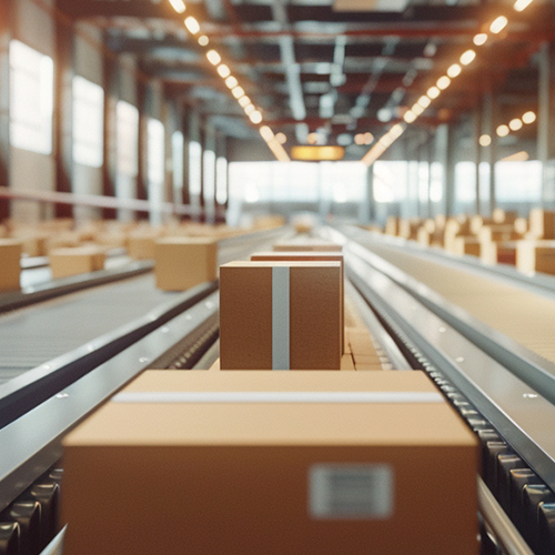 Unlock Solution Inc. — Fulfillment warehouse with packages on conveyor belt